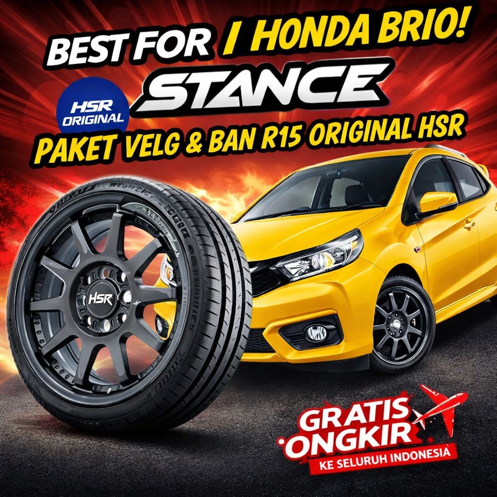 Paket Velg Ban R15 HSR Gymkana Boroko Original + Ban Accelera | Cocok Honda Brio Brio RS Agya Ayla C
