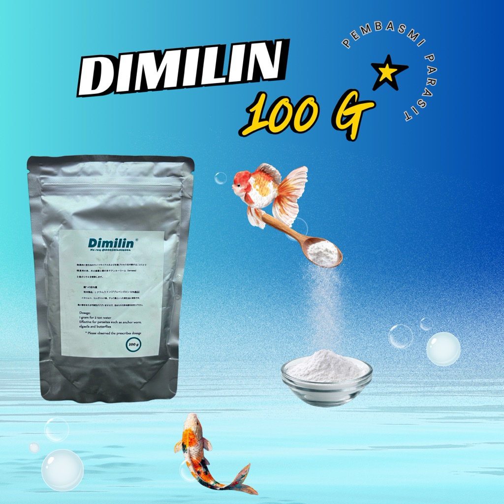 DIMILIN KUTU 100GR OBAT IKAN ANTI KUTU DAN PARASIT AIR KOLAM AQUARIUM