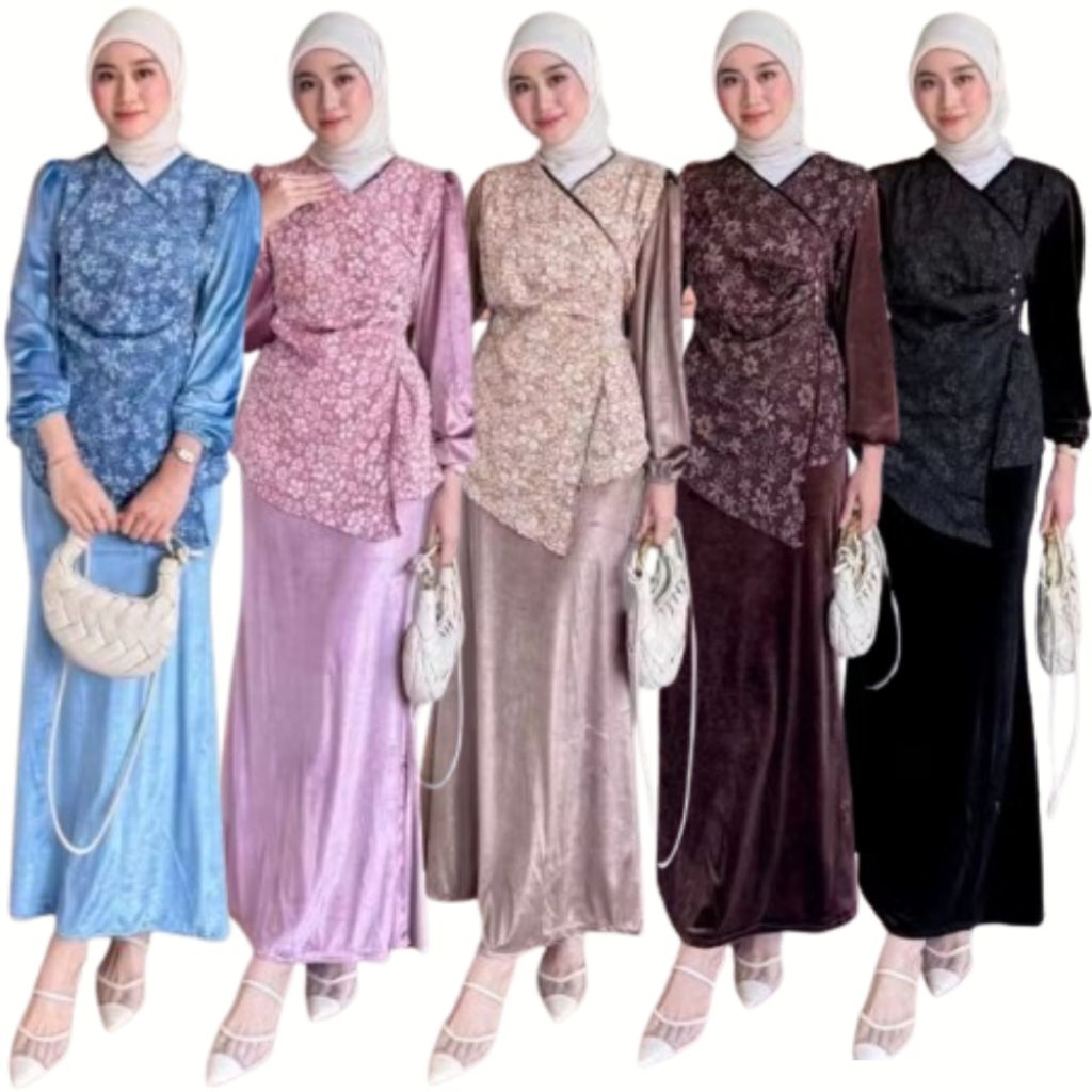 Maya Setelan rok Kondangan Set Melayu Wanita Busana Muslimah Pesta Size XL