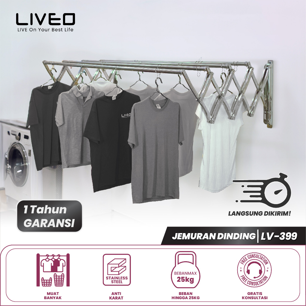 LIVEO Jemuran Dinding Baju Stainless Steel Lipat Gantung Liveo (A)