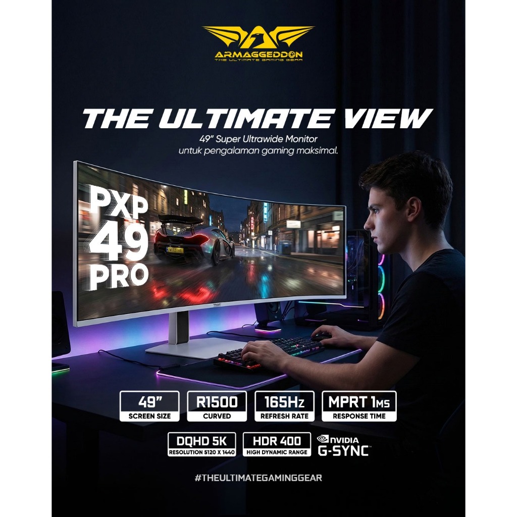 ARMAGGEDDON Monitor Gaming PXP 49 PRO 49 INCH Full HD 165HZ NVIDIA G-SYNC & AMD G-SYNC