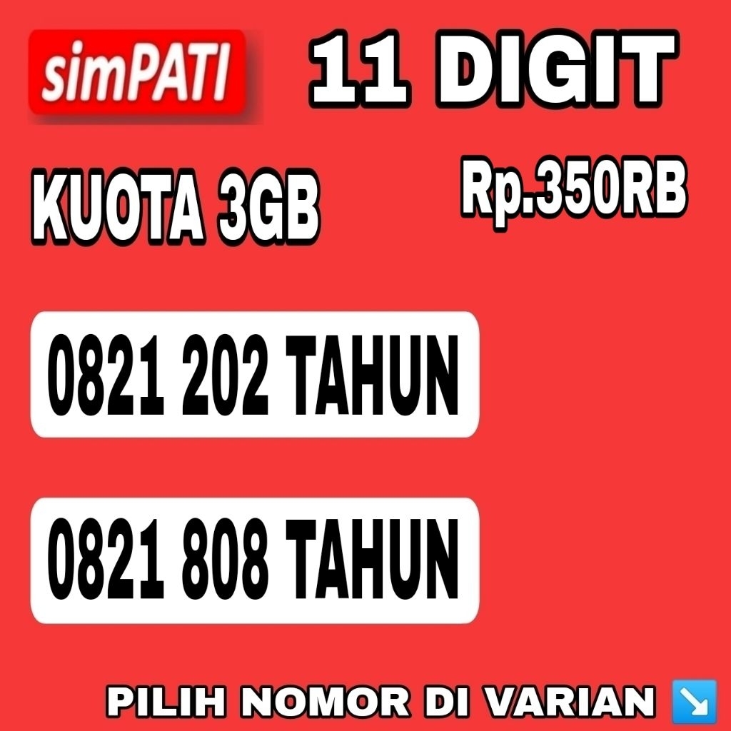 nomor cantik kartu perdana telkomsel simpati 11 digit seri tahun bonus kuota 3GB support jaring 5G p