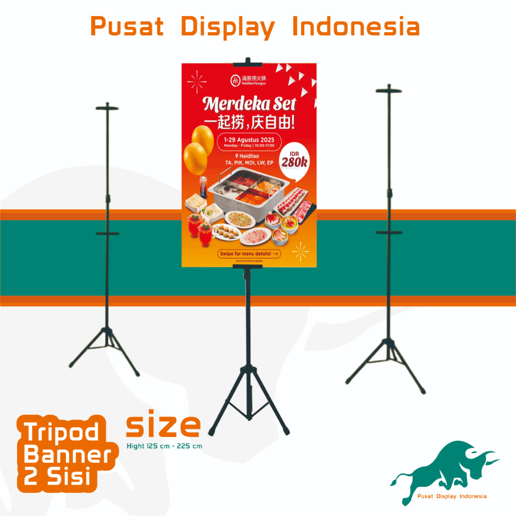Tripod Banner 2 Sisi / Standing Banner Promosi / Tripod Stand Banner Berdiri / Tiang Banner 2 Sisi /