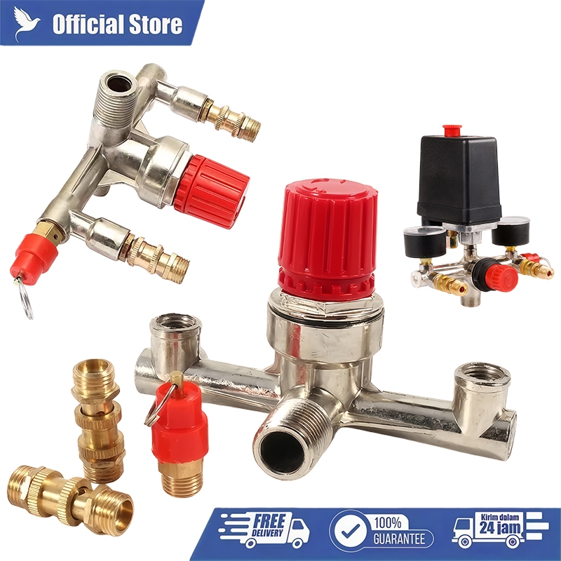 Regulator Keran Kompresor Angin Selang Kompresor Udara Dua Outlet Bracket Kompresor Kran Regulator O
