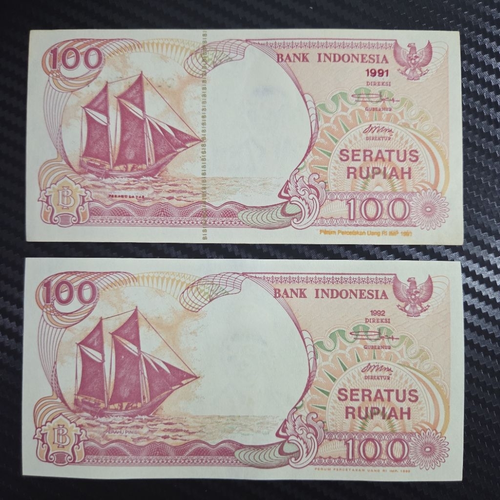 Uang Kuno 100 Rupiah Perahu Layar Uka² 1991 & Perahu Pinisi 1992