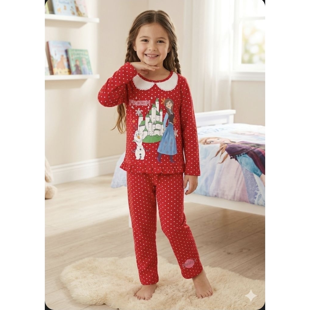 piyama anak frozen baju tidur anak 3-4 tahun