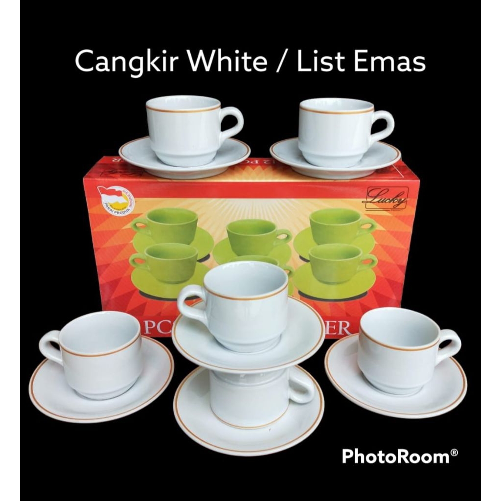 CANGKIR TATAK PUTIH LIST GOLD 1SET