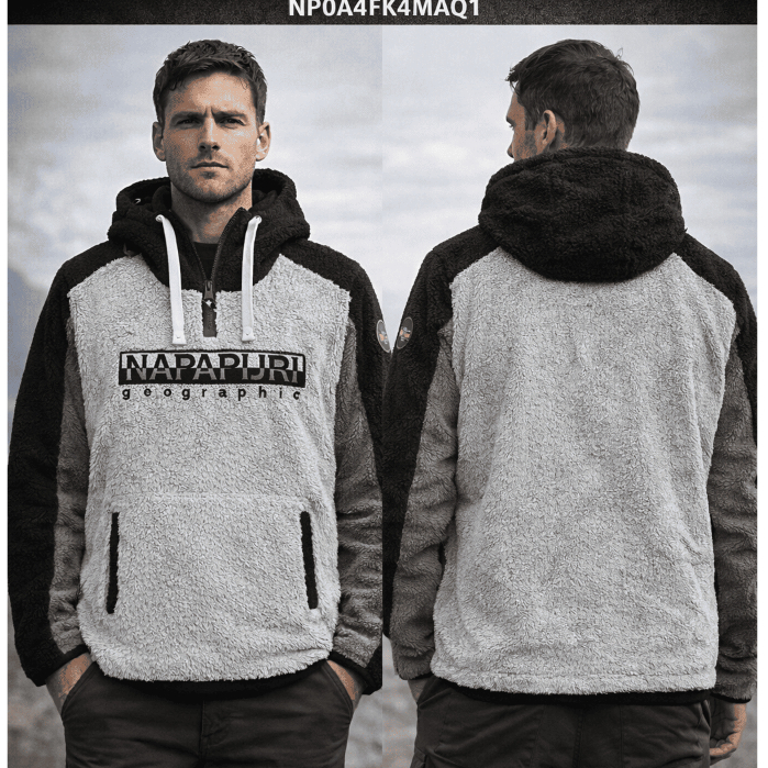 Jacket Sherpa Napapijri Teidens Sherpa Flecee Jacket Hodie Black ColorBlock MAQ Original Musim Dingi