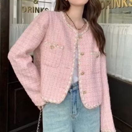 Blazer Wanita Pink Tweed dan Hitam Tweed