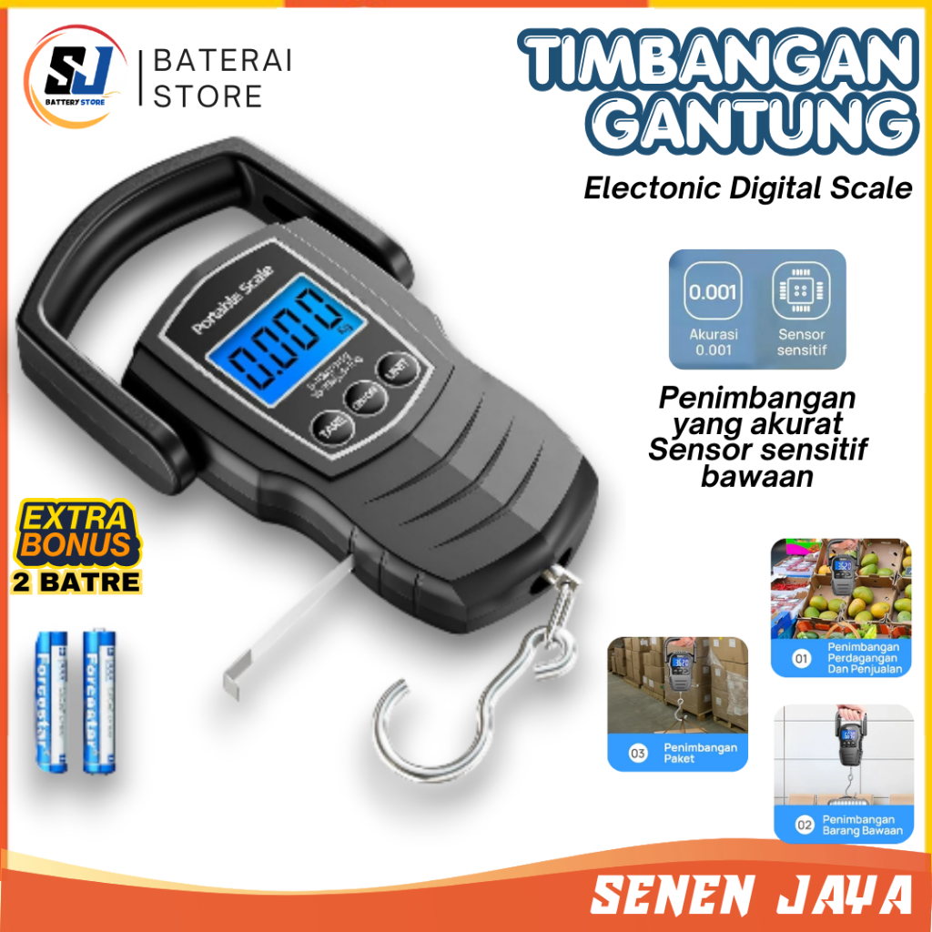Timbangan Gantung Digital 75Kg Timbangan Ikan Laundry Ekspedisi TIMBANGAN GANTUNG DIGITAL Bonus 2 Ba