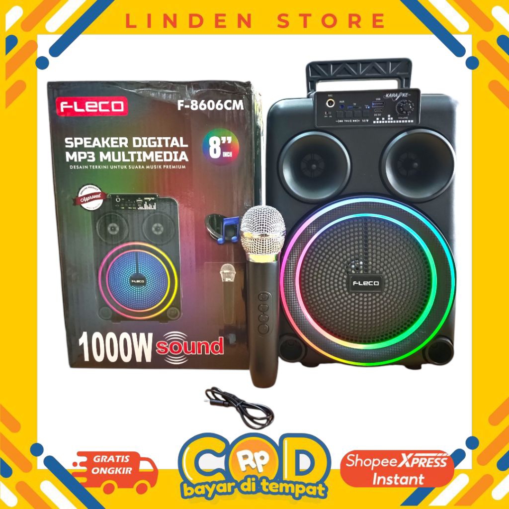 Speaker Fleco 8" F-8606CM Free Mic Wireless