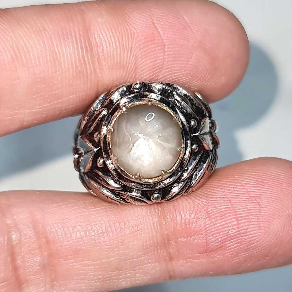 Unheated 5.55 CT Srilangka Star Sapphire Trapiche Sapphire Ceylon Alpaca Mixed Metal Mens Ring