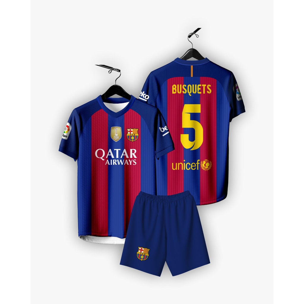 JERSEY SEPAK B0LA BARCA H0ME 2016 PENDEK Free Custom Nama dan No Punggung untuk Anak dan Dewasa