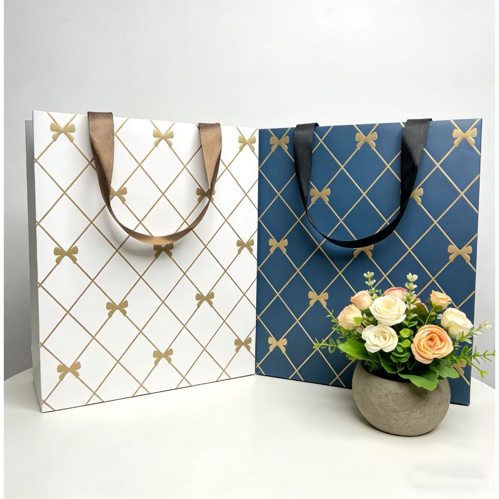 Bagus Bag Jakarta-PaperBag Premium-Gift Bag-Box Totebag-Kado-Warna Putih/Biru-Baru motif-Tas Hampers