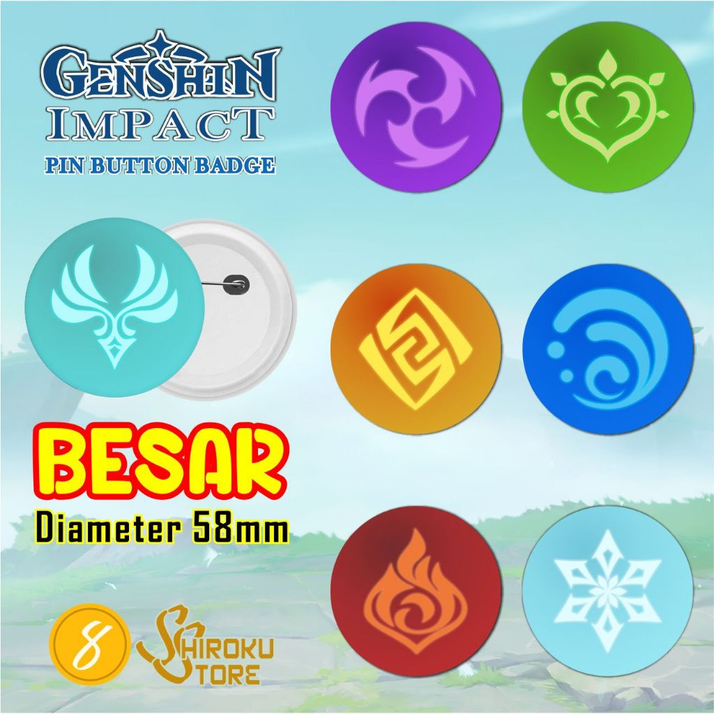 Pin Vision Genshin Impact/ Bros Peniti Elemen Electro Anemo Archon Game Anime hoyoverse Button Badge