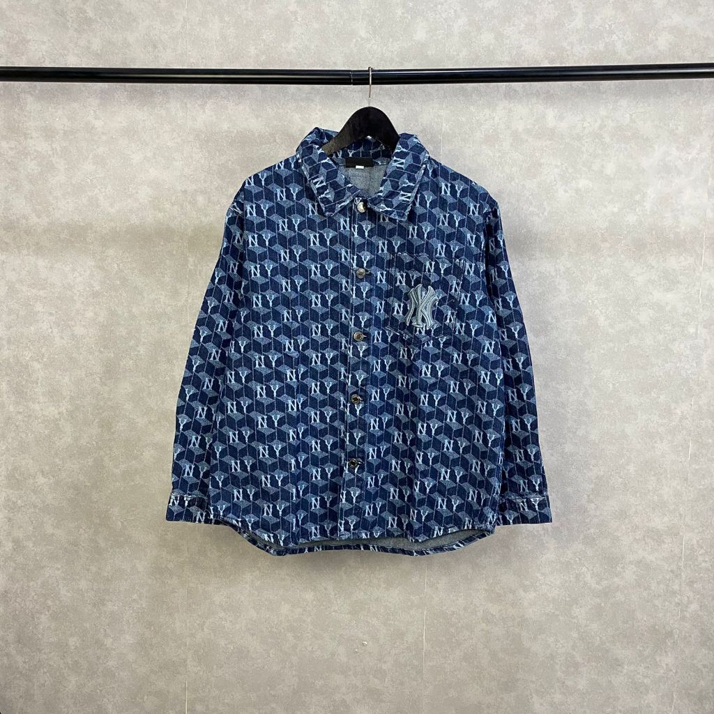 Baju Jaket MLB NY Yankees Monogram Long Sleeve Denim Shirt Baju Jaket Pria & Wanita Unisex MLB NY Ya