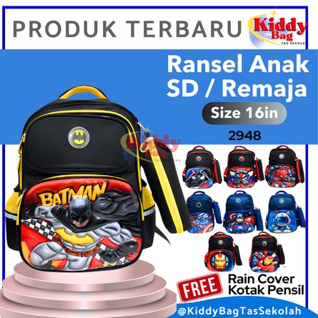 Kiddy Bag Tas Sekolah Anak SD Ukuran 16 Inch Ransel Anak Laki-Laki Karakter Batman Spider Avengers I