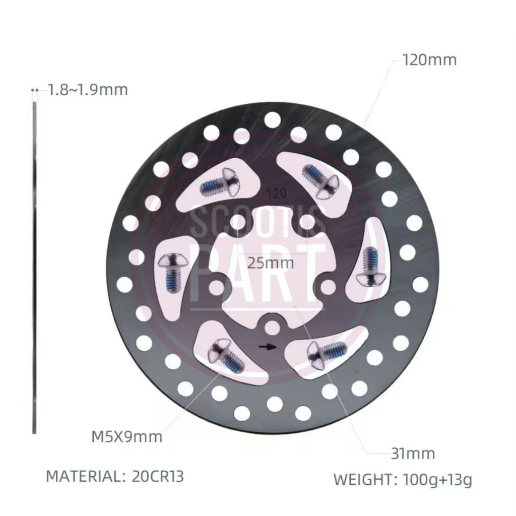 Rotor Disk Brake Piringan Cakram 120mm Baut 5 Sepeda Skuter Universal