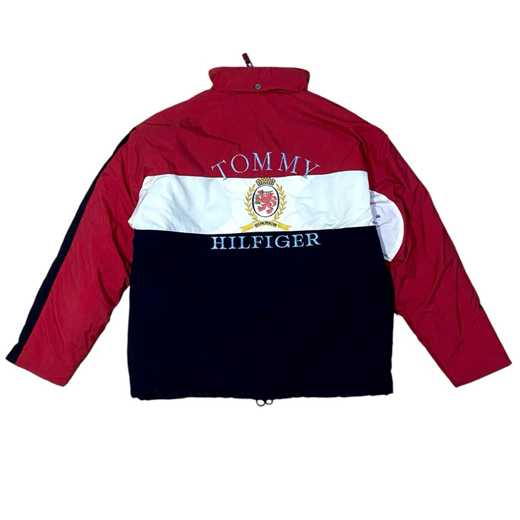 Vintage Tommy Hilfiger Flag Crown Hidden Hoodie Spellout Jacket