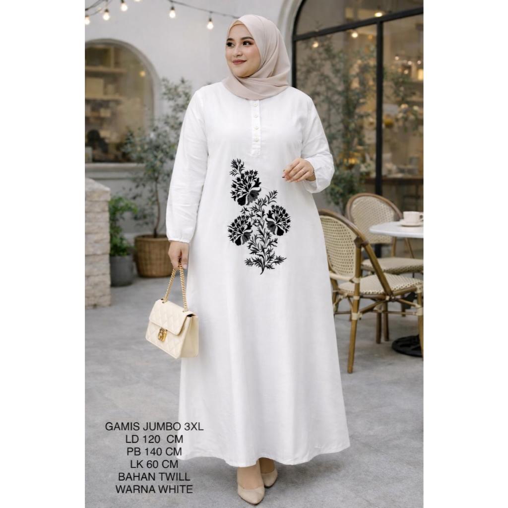 Gamis Jumbo Putih Ld 120 Cm Dan Ld 130 Cm Model Bordir Kekinian