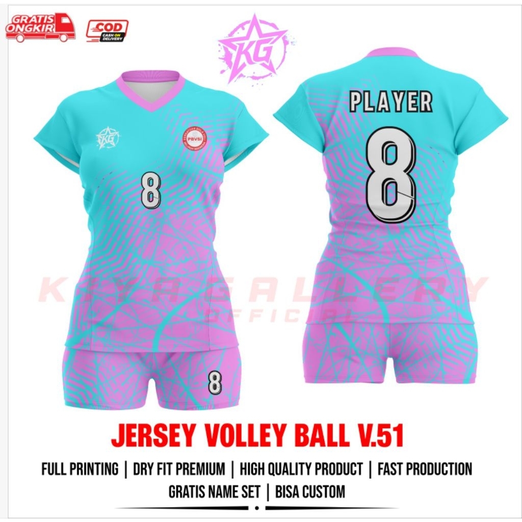 JERSEY BAJU VOLI WANITA V.51 FULL PRINTING GRATIS NAMA DAN NOMOR