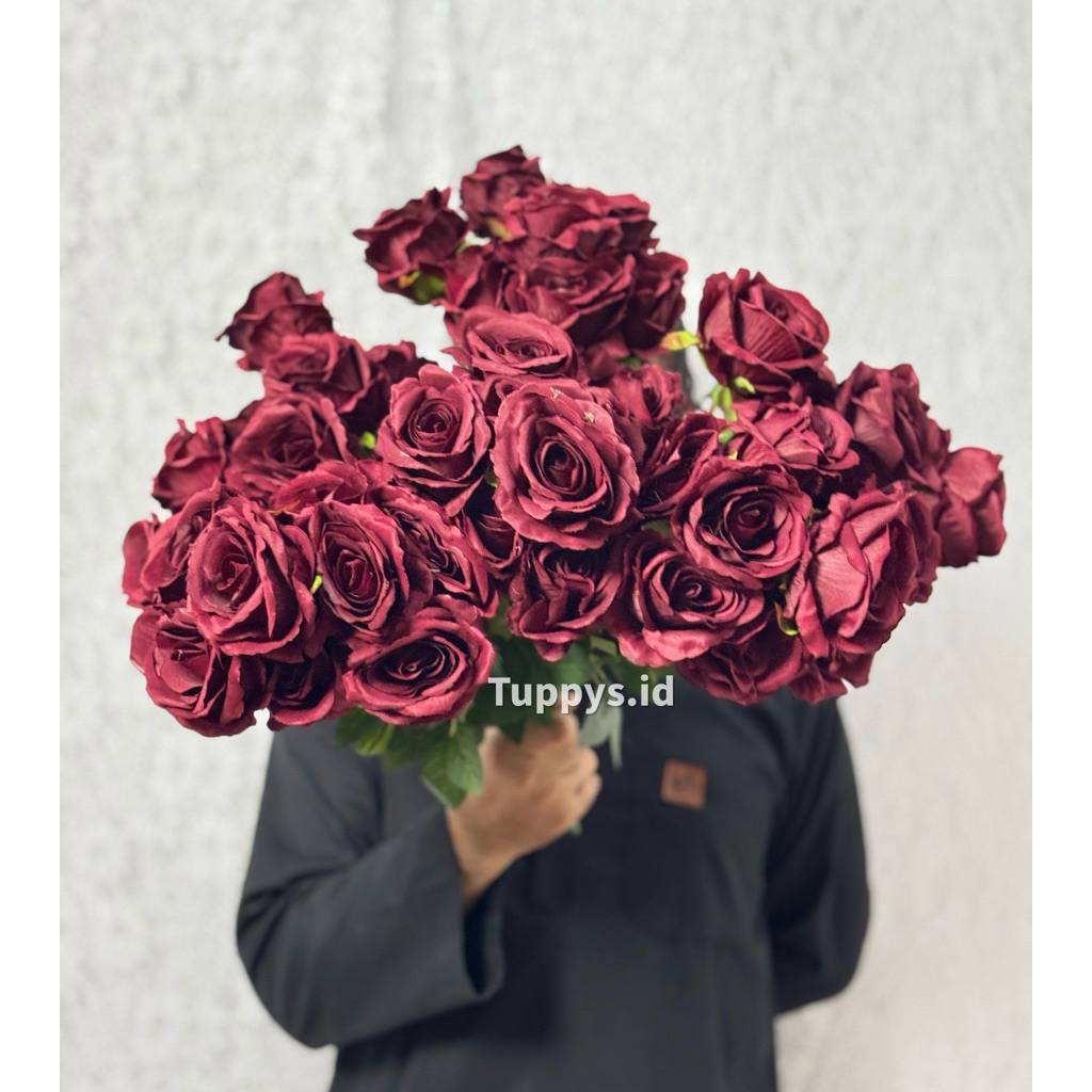 [ 9 Cabang] Rose Jumbo Artificial / Bunga Mawar JUMBO Plastik / Bunga Palsu / Bunga Dekor/ Buket Bun
