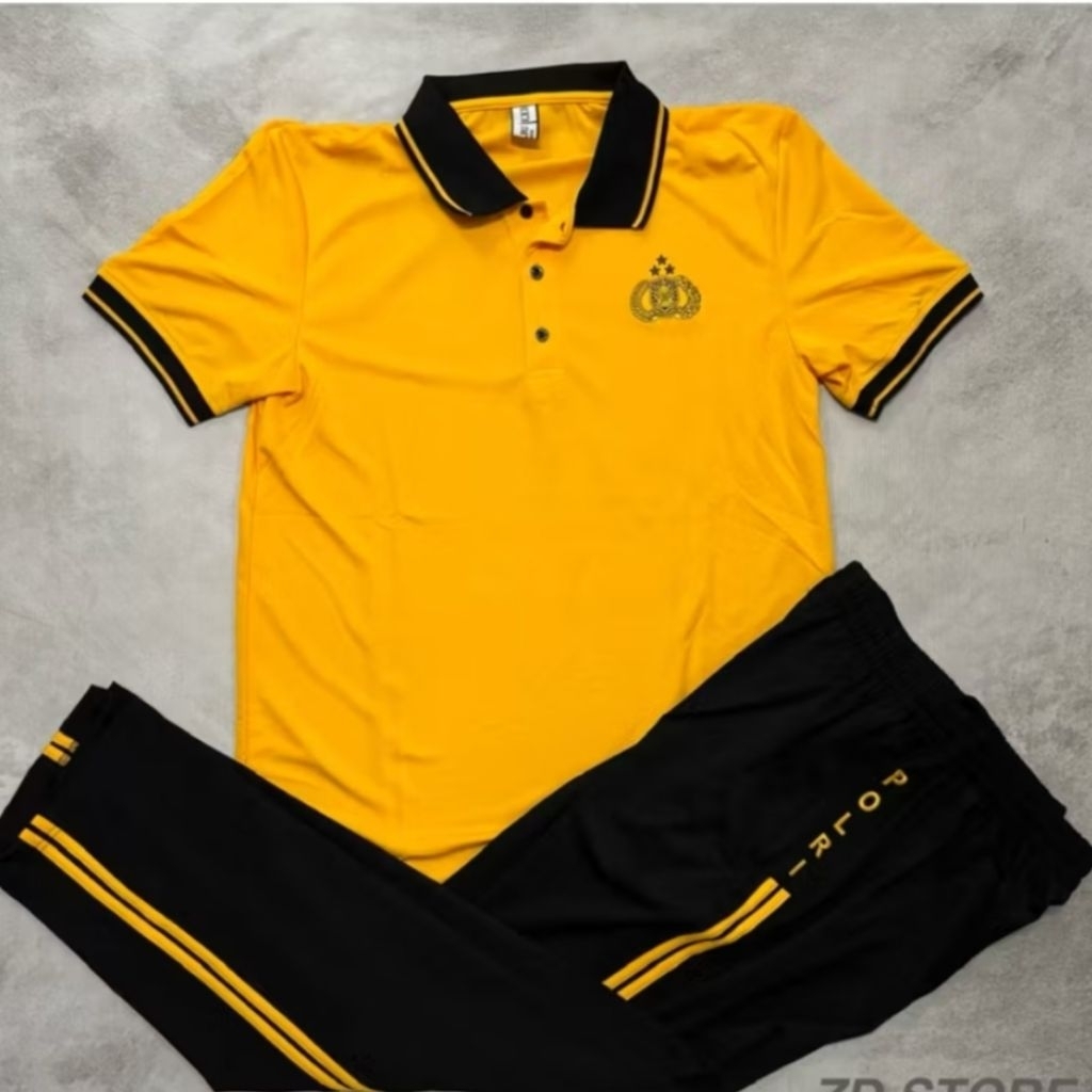 SETELAN SERAGAM OLAHRAGA POLRI JATAH PEMBAGIAN,TRAINING POLRI KUNING HITAM