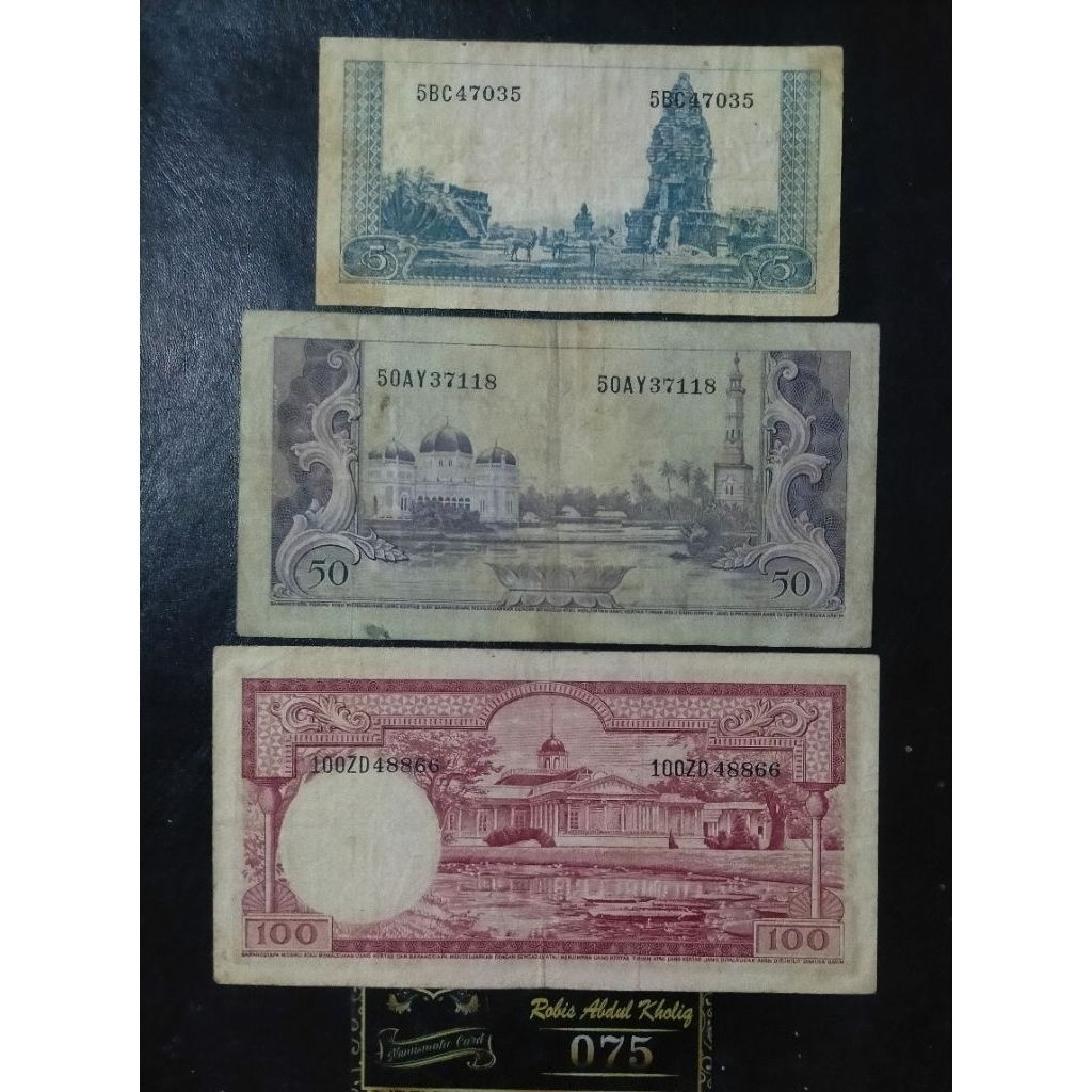 Set uang seri hewan1957 Rp50 tupai 100 buaya 5 rupiah kera 1957
