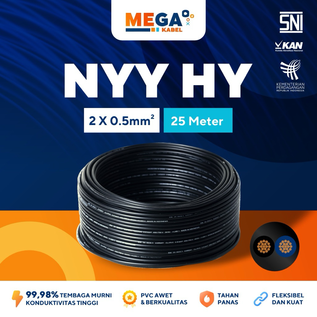 Kabel Serabut Expert NYYHY 2x0.5 mm² 25 Meter - Kabel Tembaga Serabut