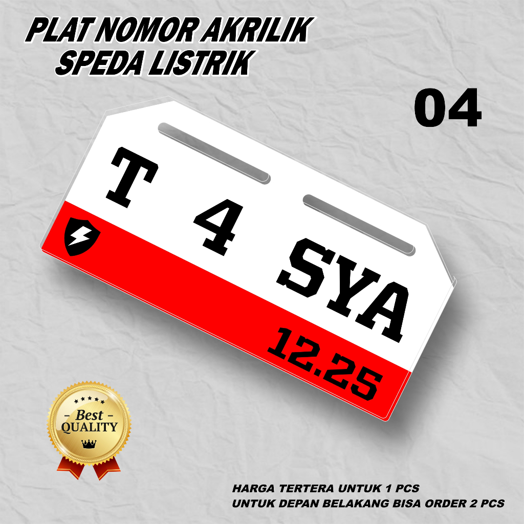 Plat Nomor Sepeda Listrik Universal - Plat Nomor Sepeda Listrik Bahan Akrilik Co
