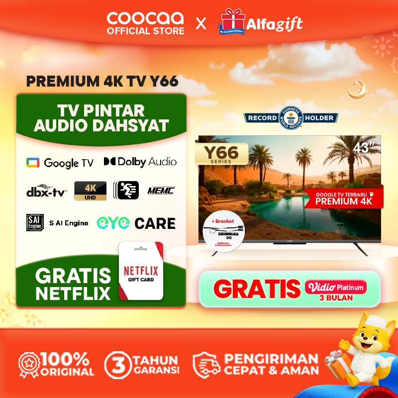 [BRACKET+] TERBARU COOCAA TV 43 inch Y66 - 4K Google TV - S AI Engine - MEMC - HDR10/HLG - Find My R