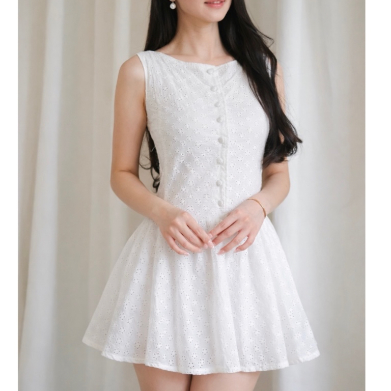 Colette Mini Dress | Eyelet Mini Dress | Dress Pendek Wanita | Mini Dress Wanita | Korean Dress Casu