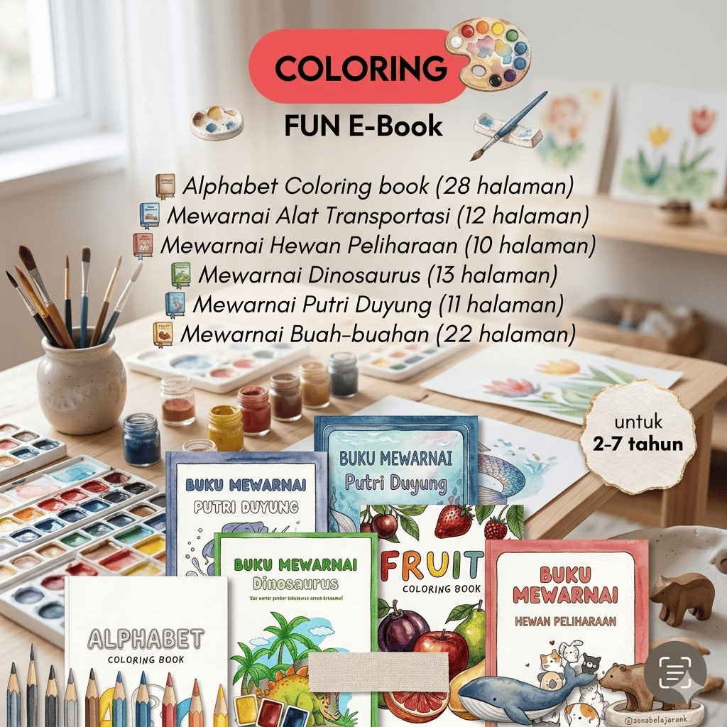 Coloring Fun Printable Worksheet Anak | Lembar Mewarnai Edukatif & Kreatif untuk Usia 2-7 Tahun