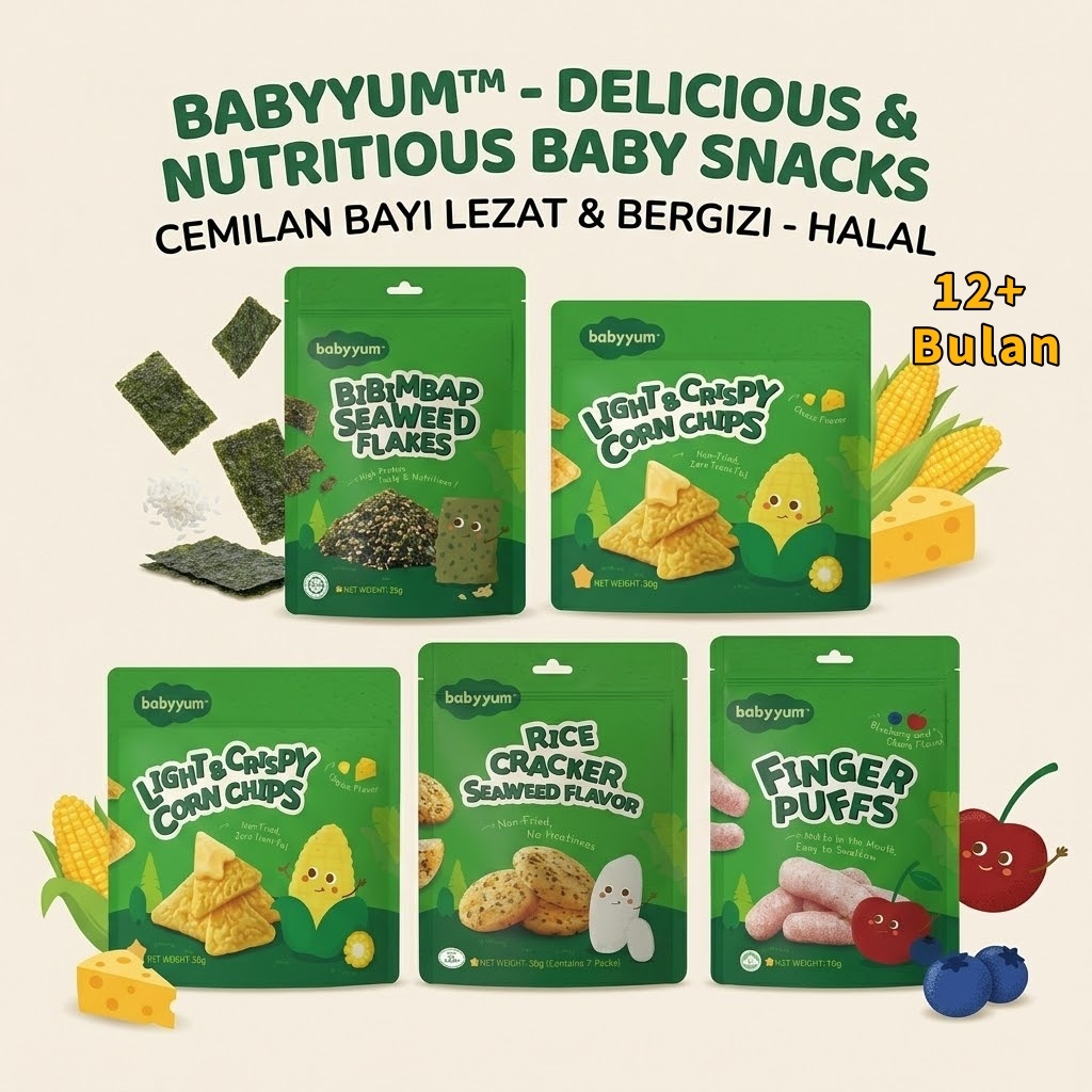 Paket Snack Bayi 12+ / MPASI : Nori Tabur Korea, Corn Flakes Original & Keju, Rice Crackers Rumput L