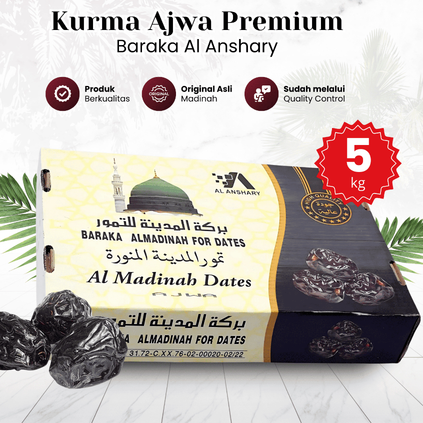 Kurma Ajwa Premium Baraka Al Anshary Kemasan 5kg Asli Madinah Oleh Oleh Haji dan Umroh
