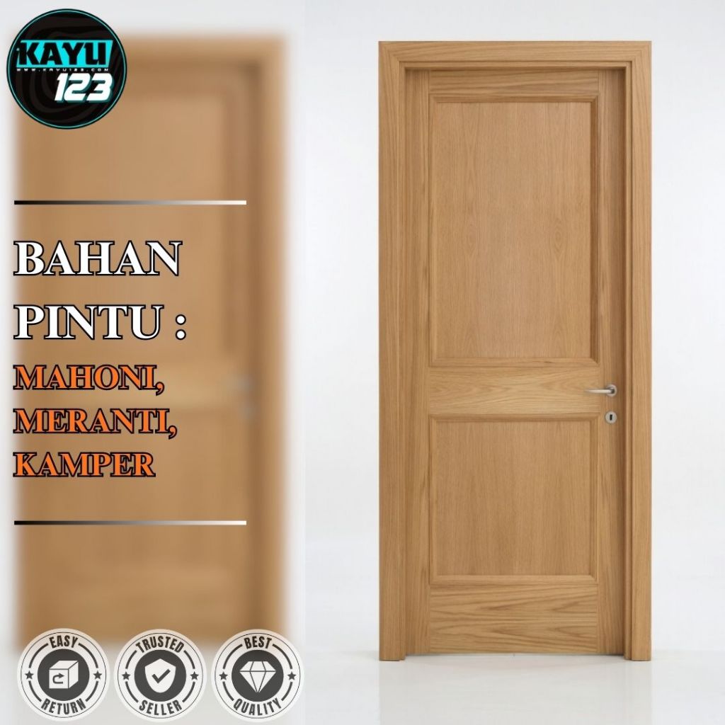 Daun Pintu Solid Non Finishing Kayu Solid Premium Siap Finishing Model 009 - Bisa Custom Ukuran