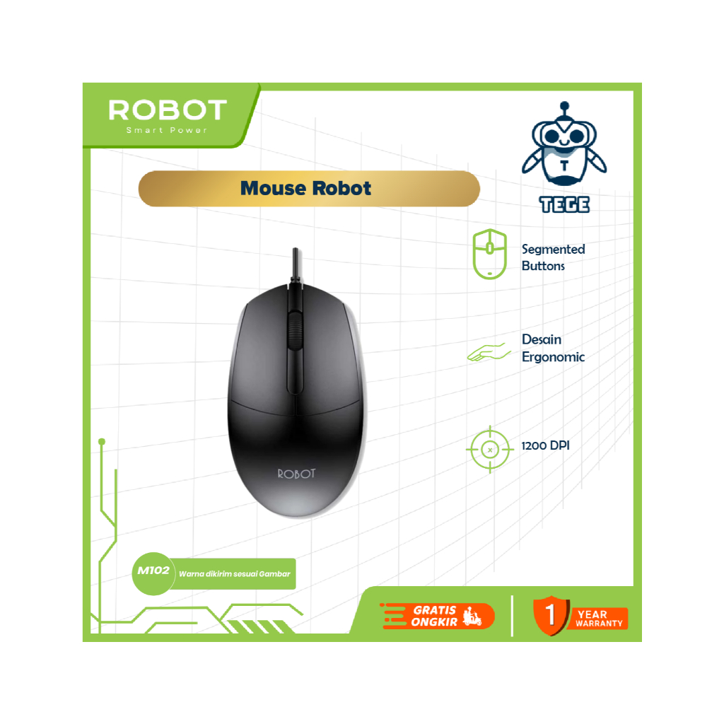 Mouse Kabel USB Robot Wired M102 1200DPI Original Ori 100%