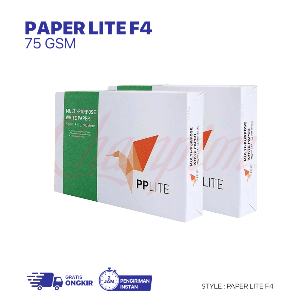 Kertas HVS F4 1 Rim 75 gram Paper Lite putih Print Fotocopy 500 Lembar Champion Supplies