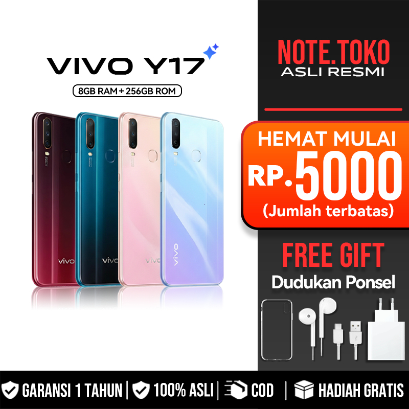 VIVO Y17 8/256GB Baru Smartphone Murah 5000mAh Garansi Toko 2 Tahun HP Android