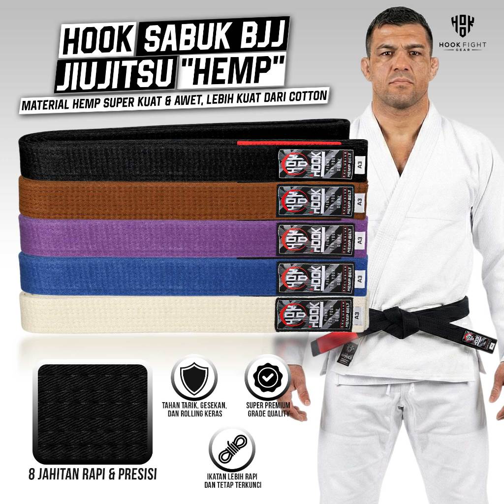 Sabuk BJJ Jiu Jitsu Hook Hemp Premium Belt IBJJF Brazilian Jiu Jitsu Competition
