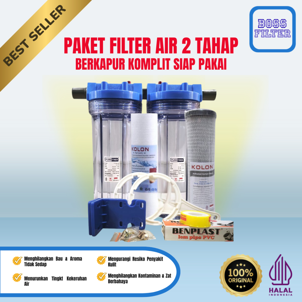 PAKET FILTER AIR SUMUR 2 TAHAP | 2 HOUSING FILTER AIR SIAP PAKAI | SEDIMENT - CTO