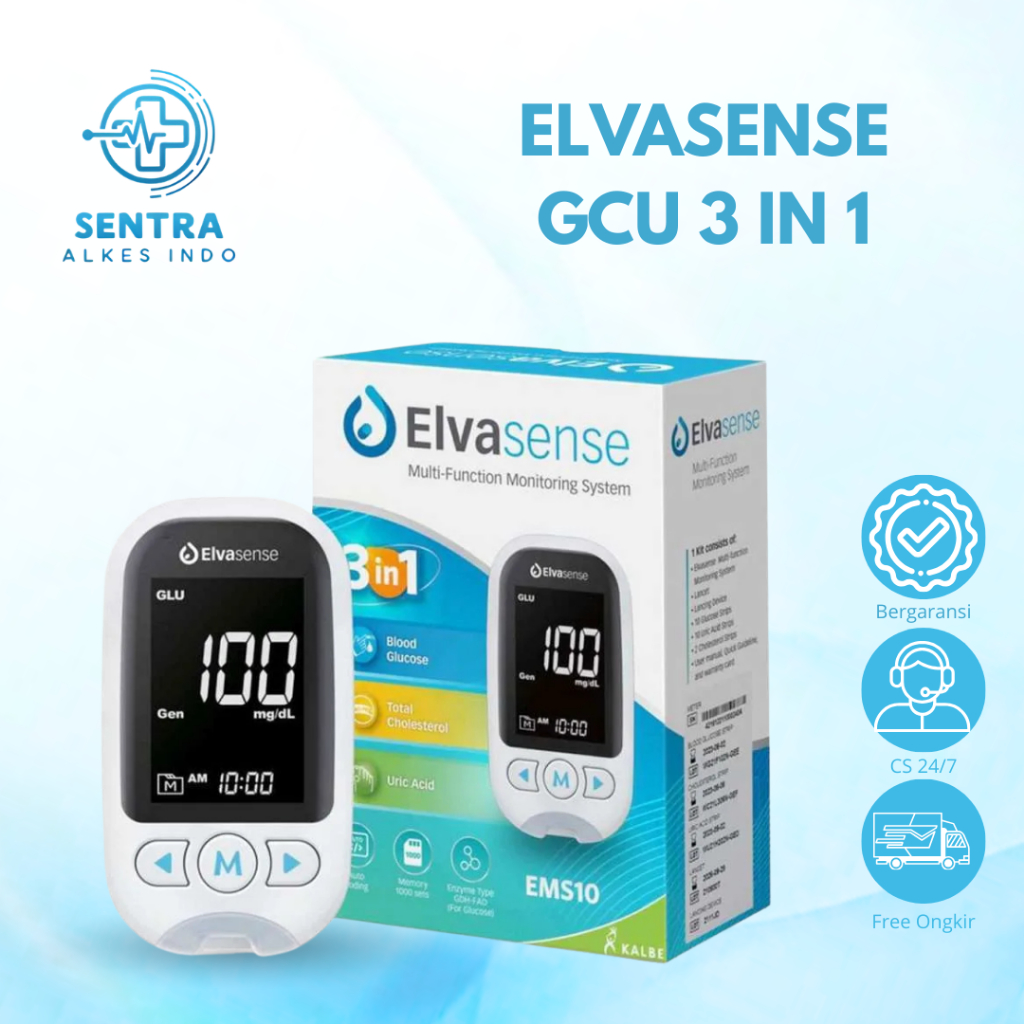 Elvasense Alat Cek GCU 3in1 EMS10 Elvasense / Cek Gula Darah, Kolesterol, Asam Urat / Alat Cek Gula 