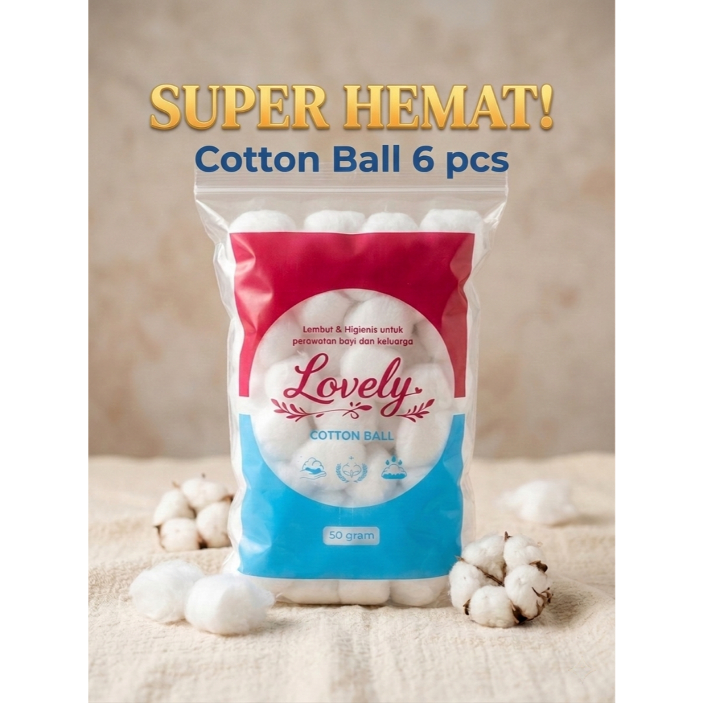 Paket Hemat Kapas Bulat Cotton Ball Lembut Perawatan Untuk Bayi Higienis Grosir Isi 6 pcs Serbaguna 