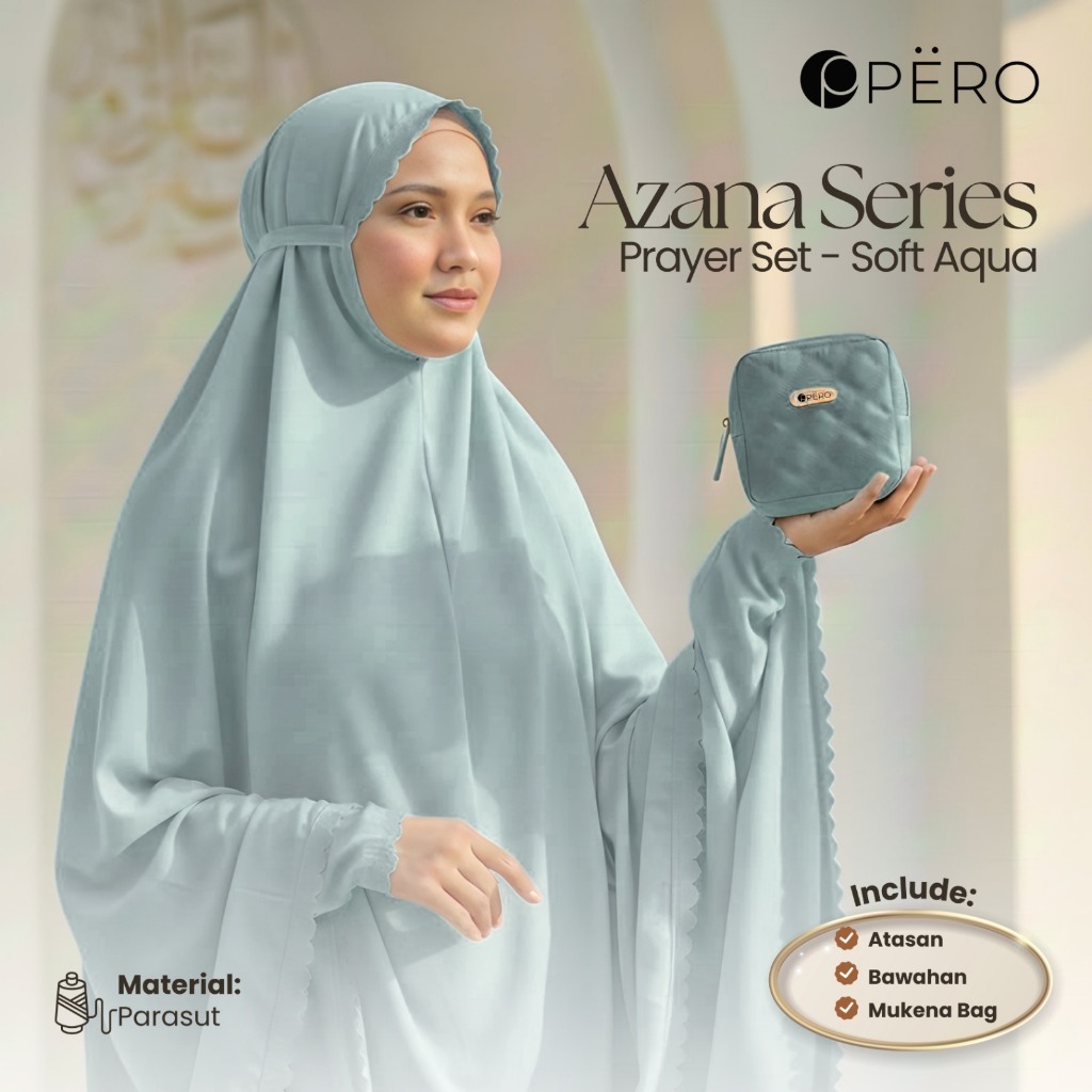 Pero Azana Series Mukena Travel with Mini Pouch / Mukena Kecil dengan Tas / Mukena Bahan Parasut Kor
