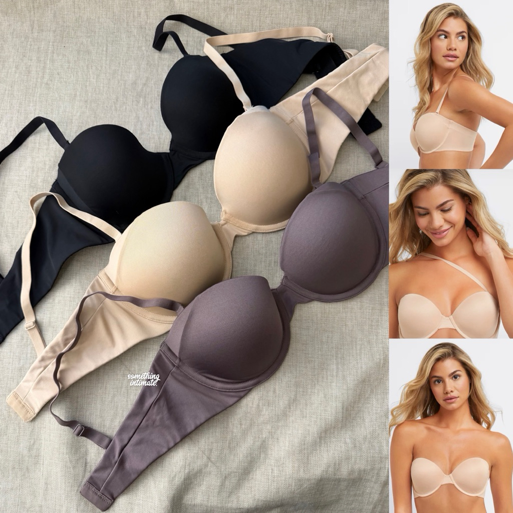 Maidenform Strapless Side Smoothing Strapless Underwire Bra Multiway Pushup Lift Gel Bra Black Nude 