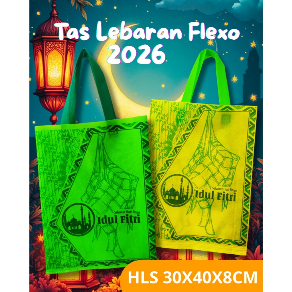 Tas Lebaran Spunbond 12pcs - Sablon 2 Sisi, Kuat, Warna Acak
