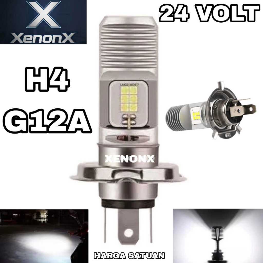 Lampu LED Utama Depan 24 Volt H4 Laser Gun G12A 12 Mata Titik High Low Putih D3 Truk Bus Fuso Canter