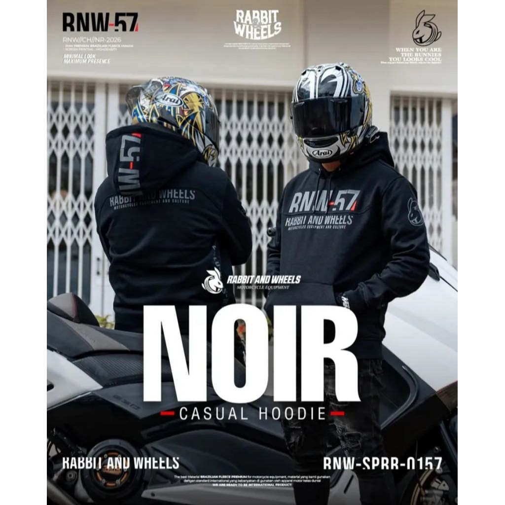 Jaket Rabbit And Wheels Noir Casual Hoodie Original