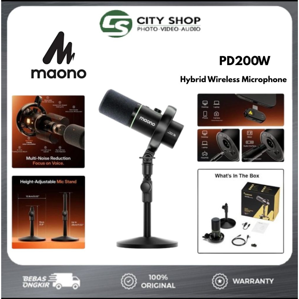 Maono PD200W Hybrid Wireless Microphone PD200W Mic Podcast