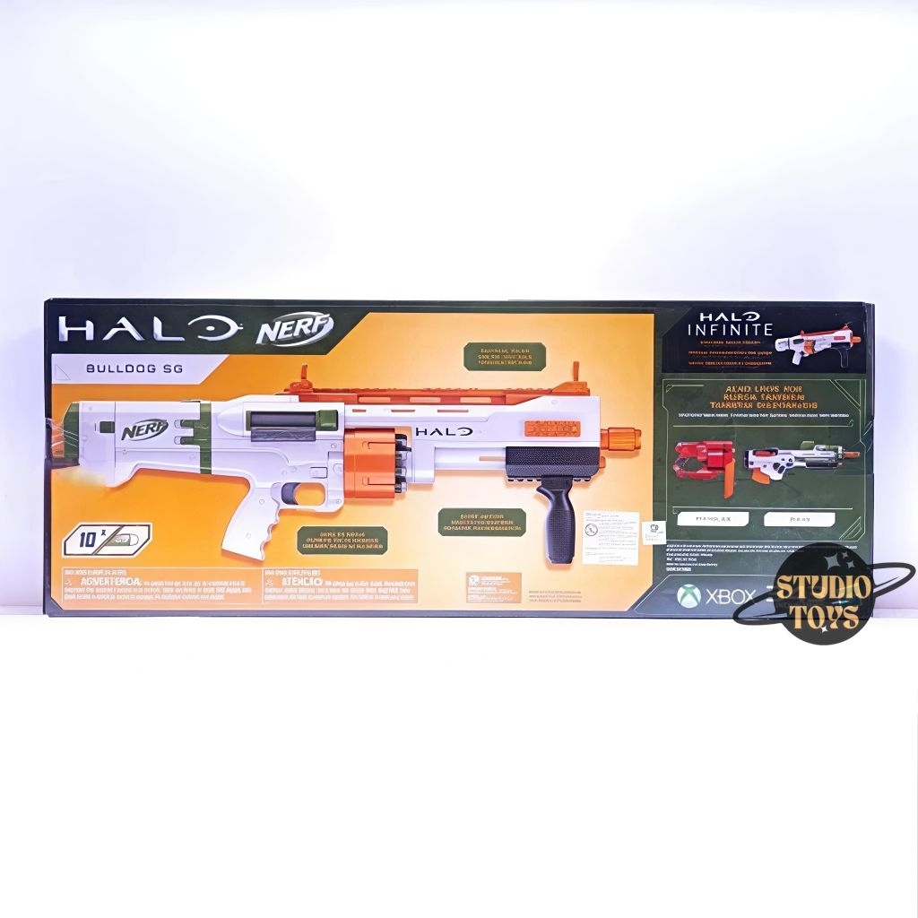 Nerf Halo Bulldog SG Dart Blaster - Pump-Action, Rotating 10-Dart Drum